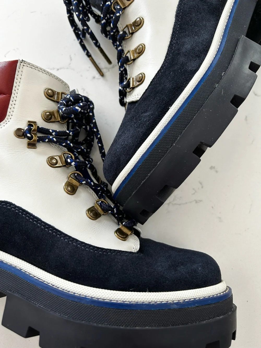 NWOB Tory Burch Miller lug boots color block leather suede size 6.5